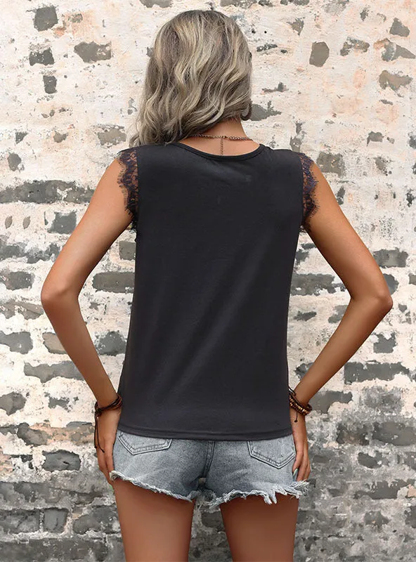 Lace Stitching Sleeveless Vest Top