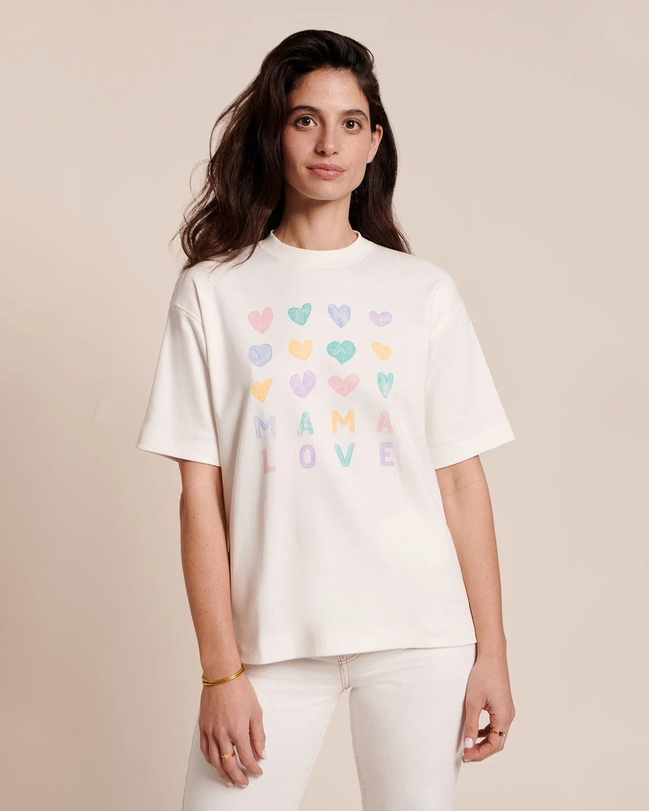Le duo de t-shirts Mama love x Baby love en coton bio - blanc