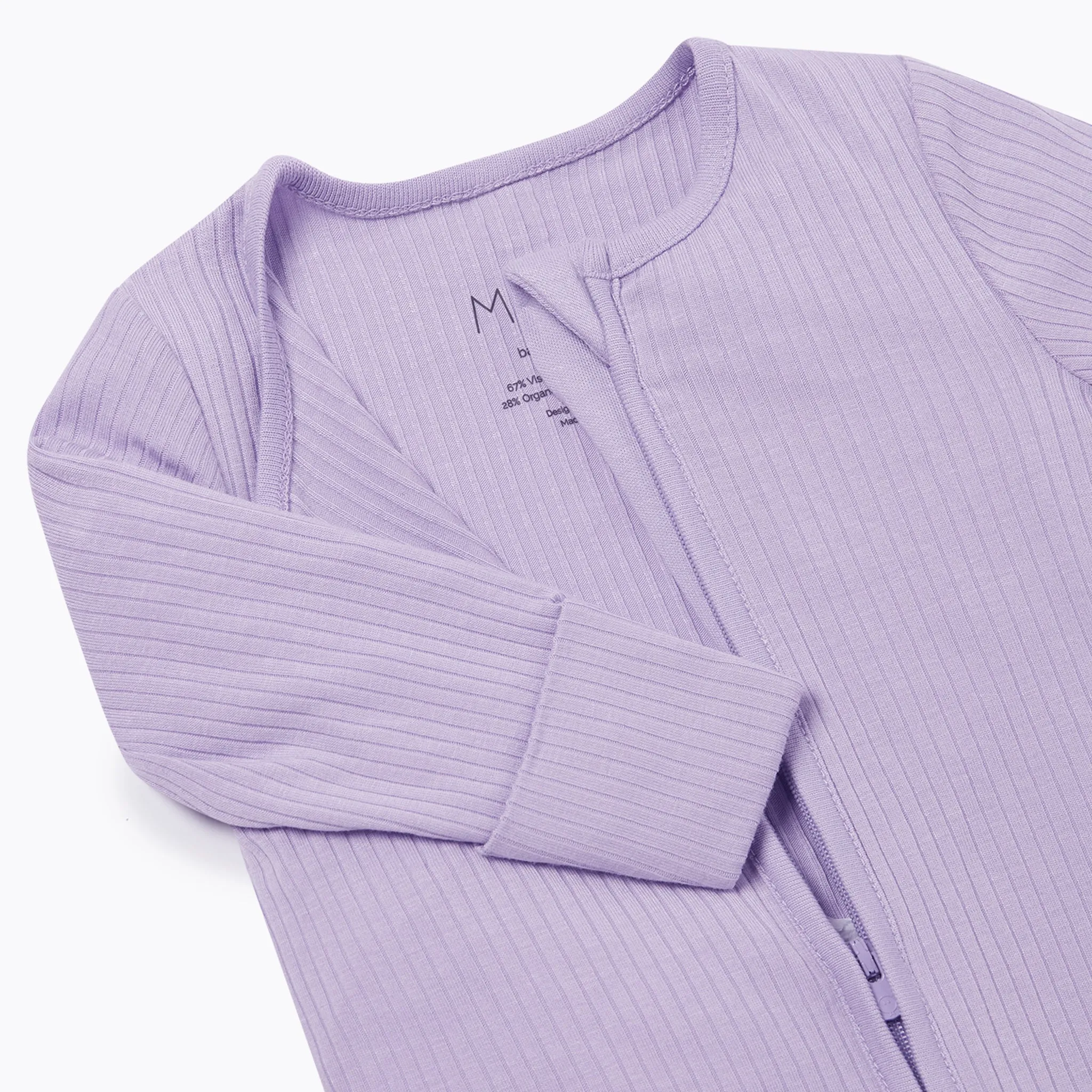 Lilac Ribbed Clever Zip Footed Baby Pajamas