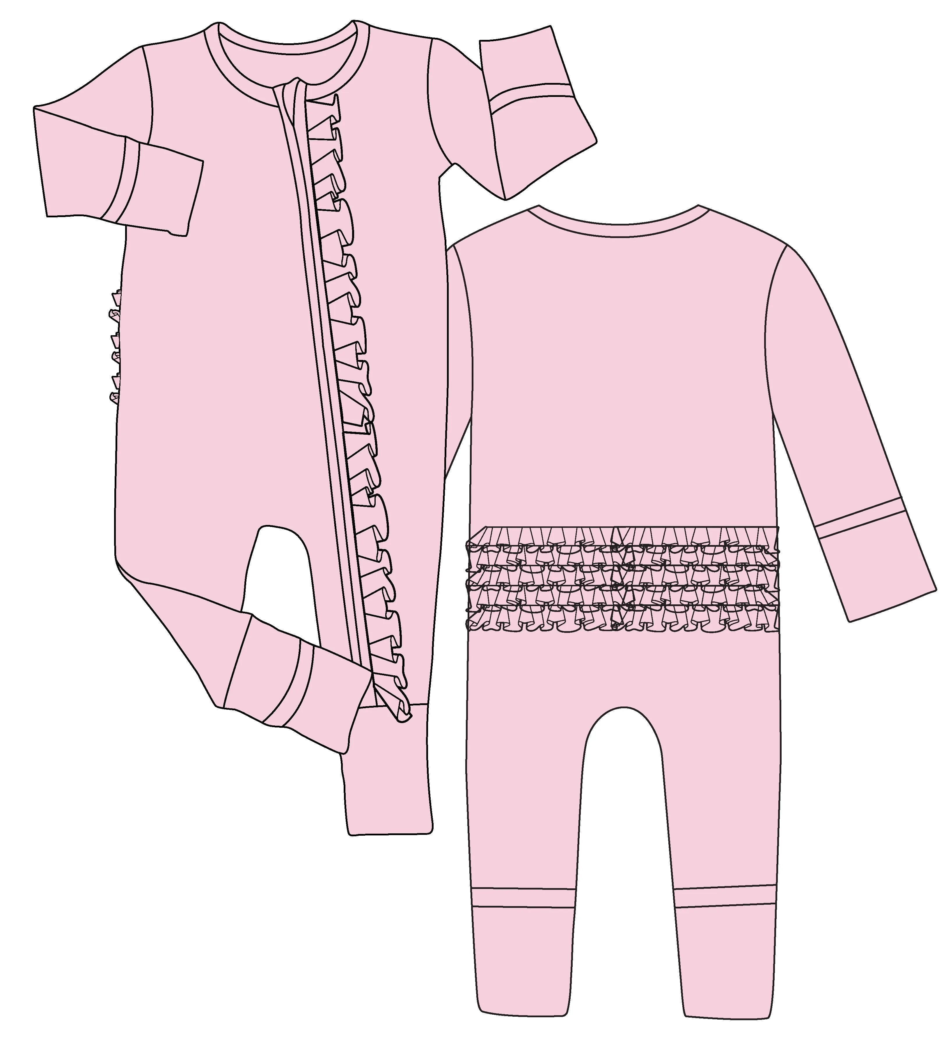 Lillian Pink Bamboo Ruffle Convertible Zipper Footie