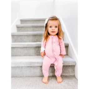 Lillian Pink Bamboo Ruffle Convertible Zipper Footie
