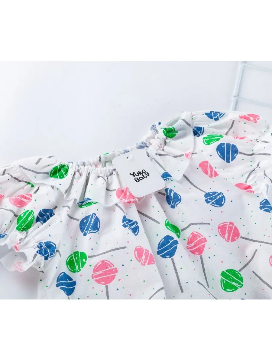 Lollipop Print Ruffle Dress with Headband
