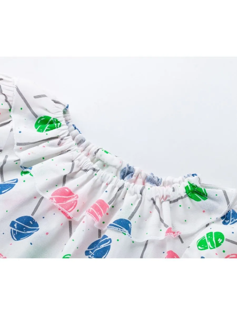 Lollipop Print Ruffle Dress with Headband