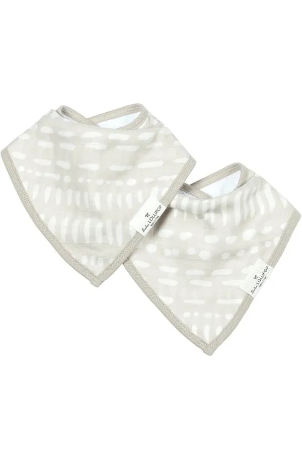 Luxe Muslin Bandana Bib Set - Grey Mudcloth