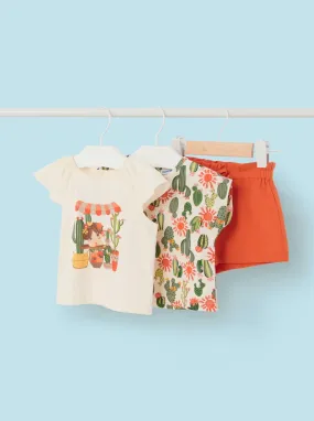 Mayoral Baby Orange Short & 2 Short Sleeve Cactus Print Shirts Set_ 1229-59