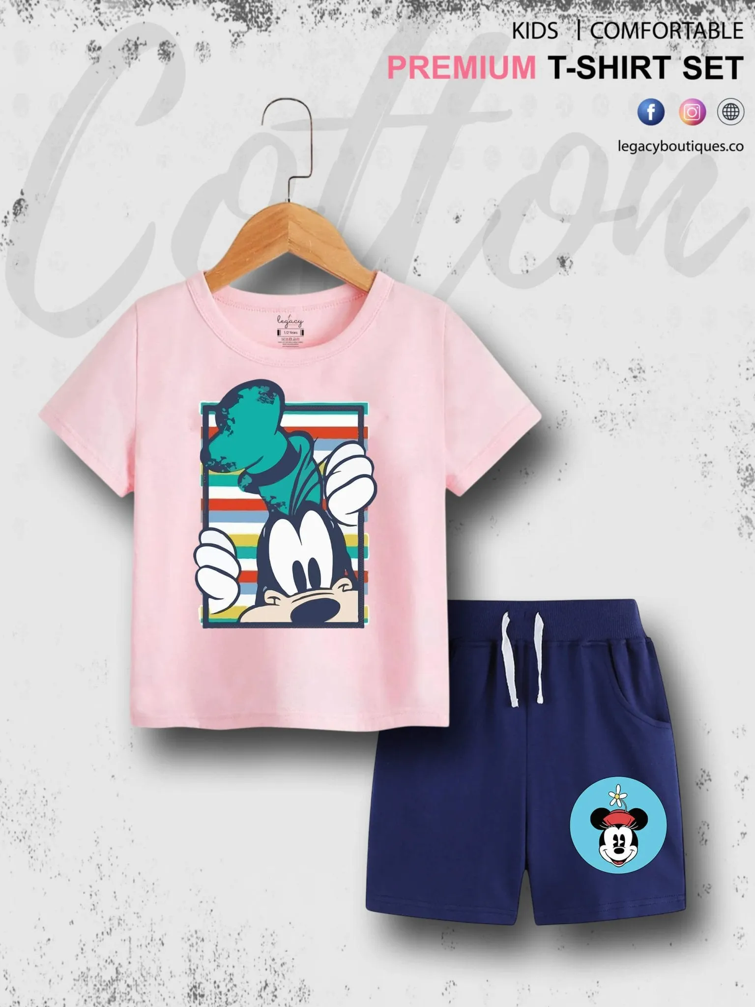 Mickeys Goofy Print 6 Month To 6 Year Good Quality T-shirt Set