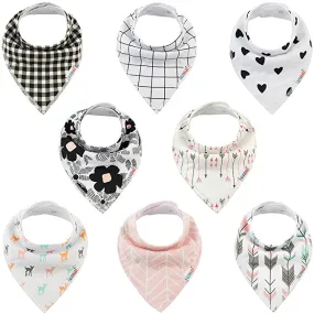 New ALVABABY Bandana Drool Bibs 8 Pack Of Drooling Teething Feeding Super Absorbent 100% Cotton Reusable Washable