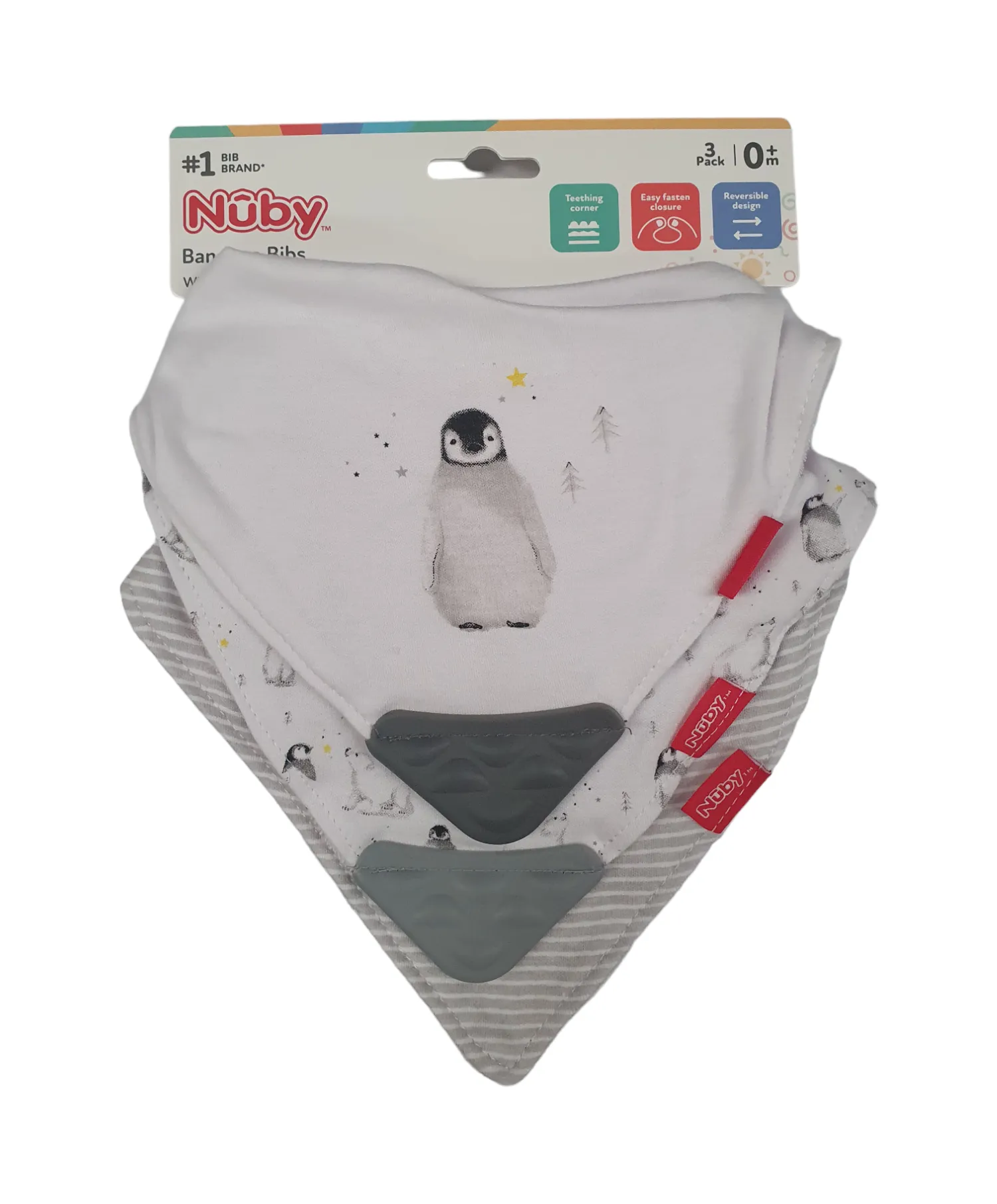 Nuby 3-Pack Bibs - 2 Teether Bibs & 1 Bandana Bib