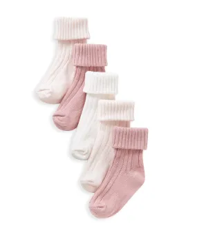 Pink Ribbed Socks - Set of 5