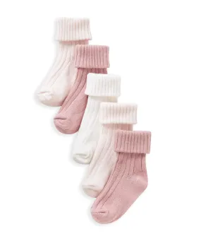 Pink Ribbed Socks - Set of 5