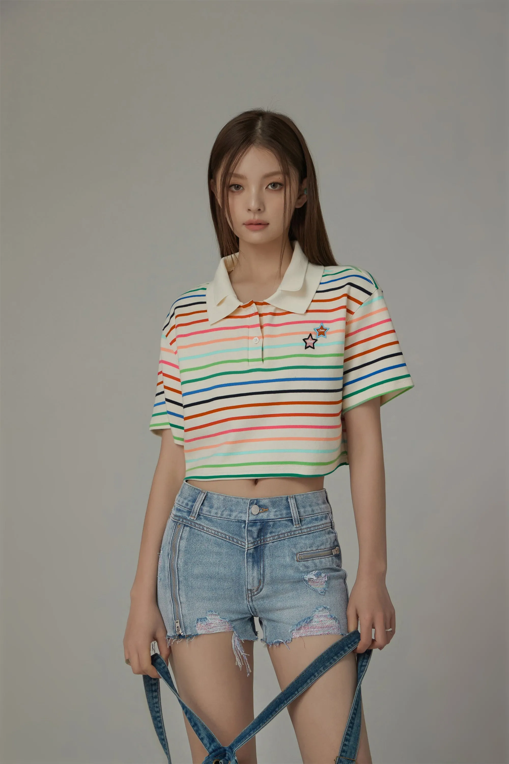 Rainbow Striped Cropped T-Shirt