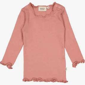 Rib T-Shirt Lace LS | Baby - old rose