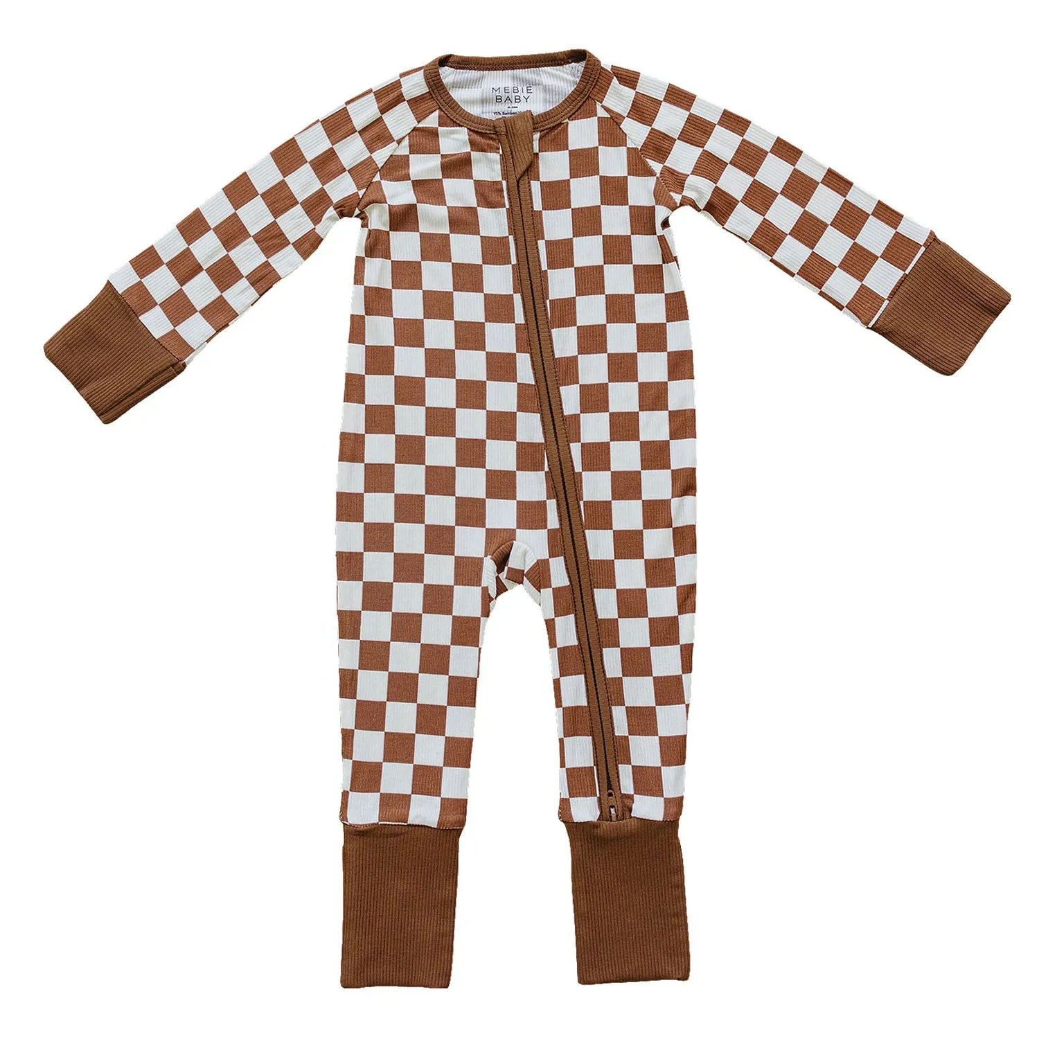 Ribbed Bamboo Zipper Pajama - Rust Checkered