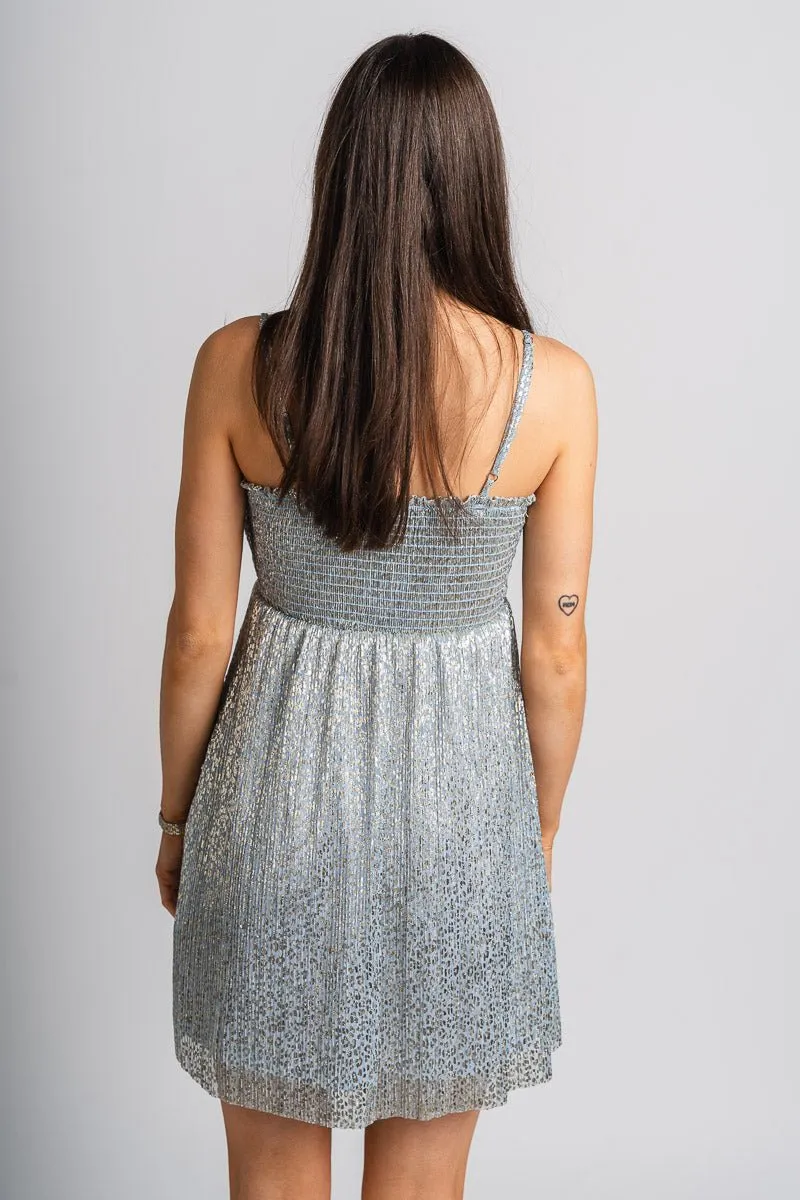 Shimmer babydoll dress sky