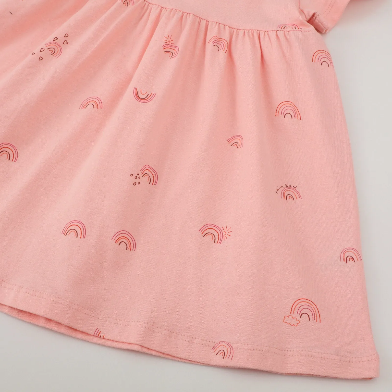 Short Sleeve Beautiful Rainbow Pattern Girls Dress in Pink | Toddler Kid Baby Girl Dress Gift Princess Girl Dresses Cloths 2-8 Years