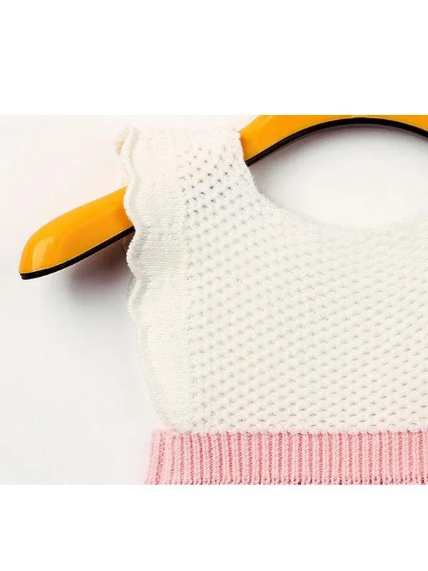 Sleeveless Knitwear Splicing Pleated Girl Dresses