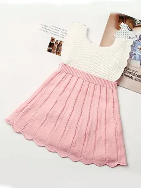 Sleeveless Knitwear Splicing Pleated Girl Dresses