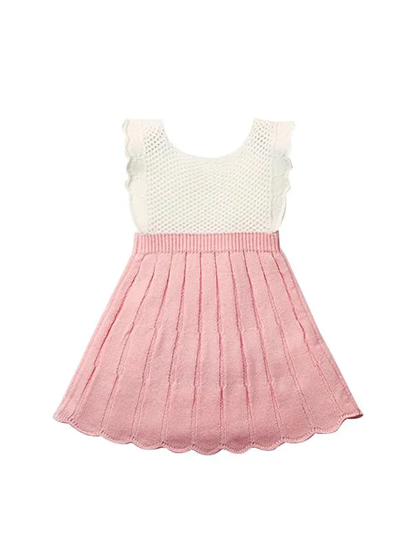 Sleeveless Knitwear Splicing Pleated Girl Dresses