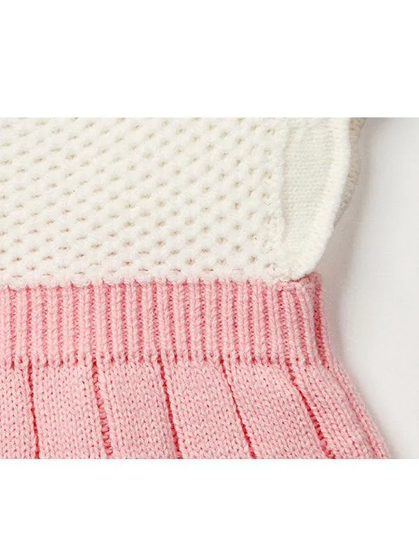 Sleeveless Knitwear Splicing Pleated Girl Dresses