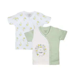 T-Shirt Half Sleeves Boys White Apples / Sage Green -2Pc Pack