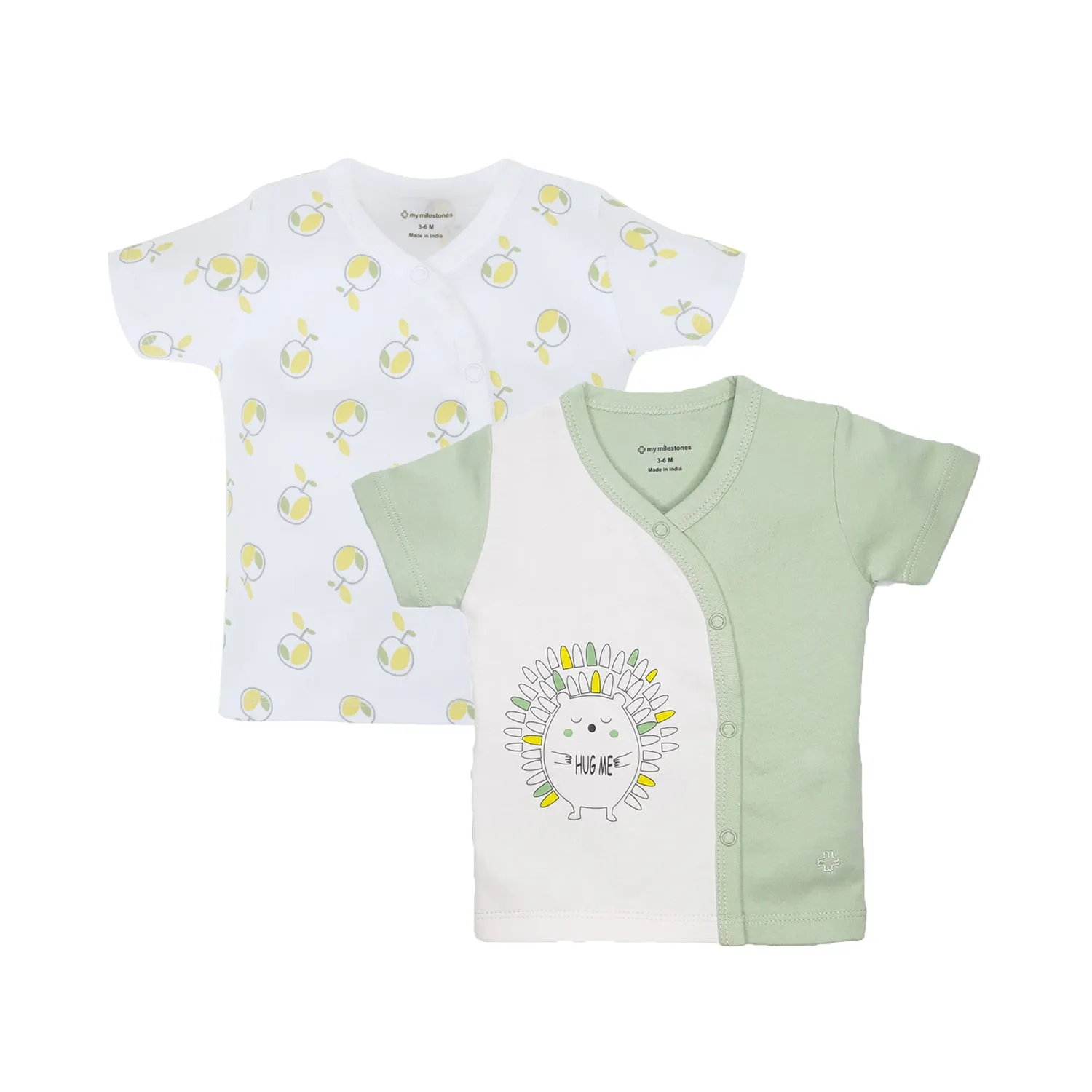 T-Shirt Half Sleeves Boys White Apples / Sage Green -2Pc Pack