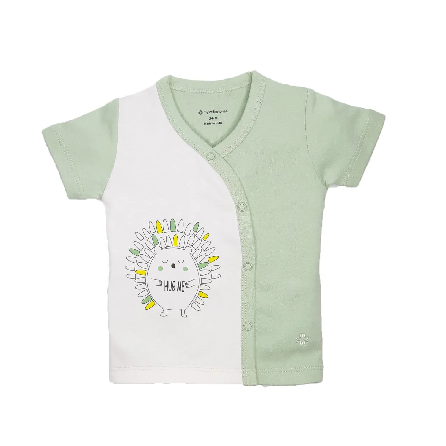 T-Shirt Half Sleeves Boys White Apples / Sage Green -2Pc Pack