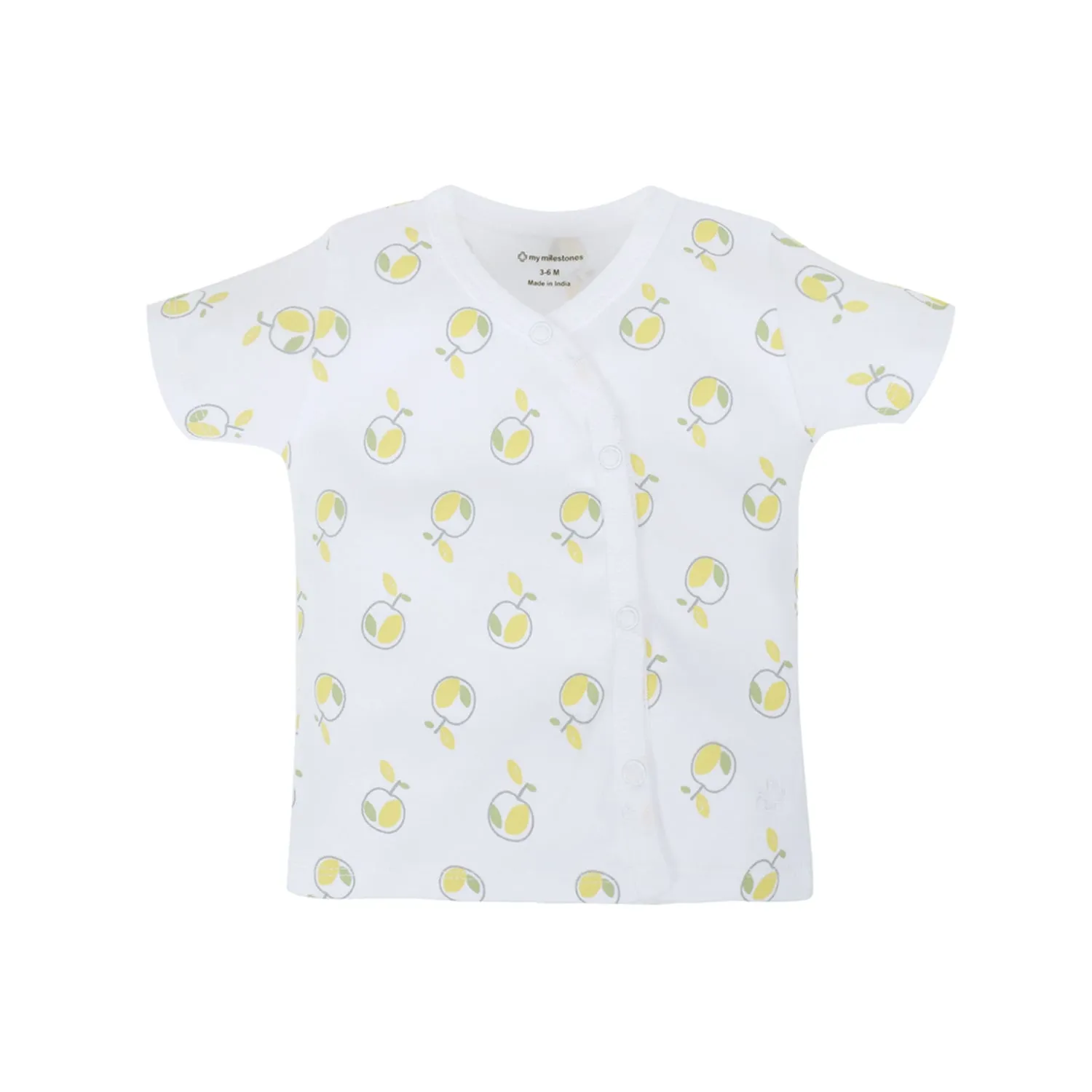 T-Shirt Half Sleeves Boys White Apples / Sage Green -2Pc Pack