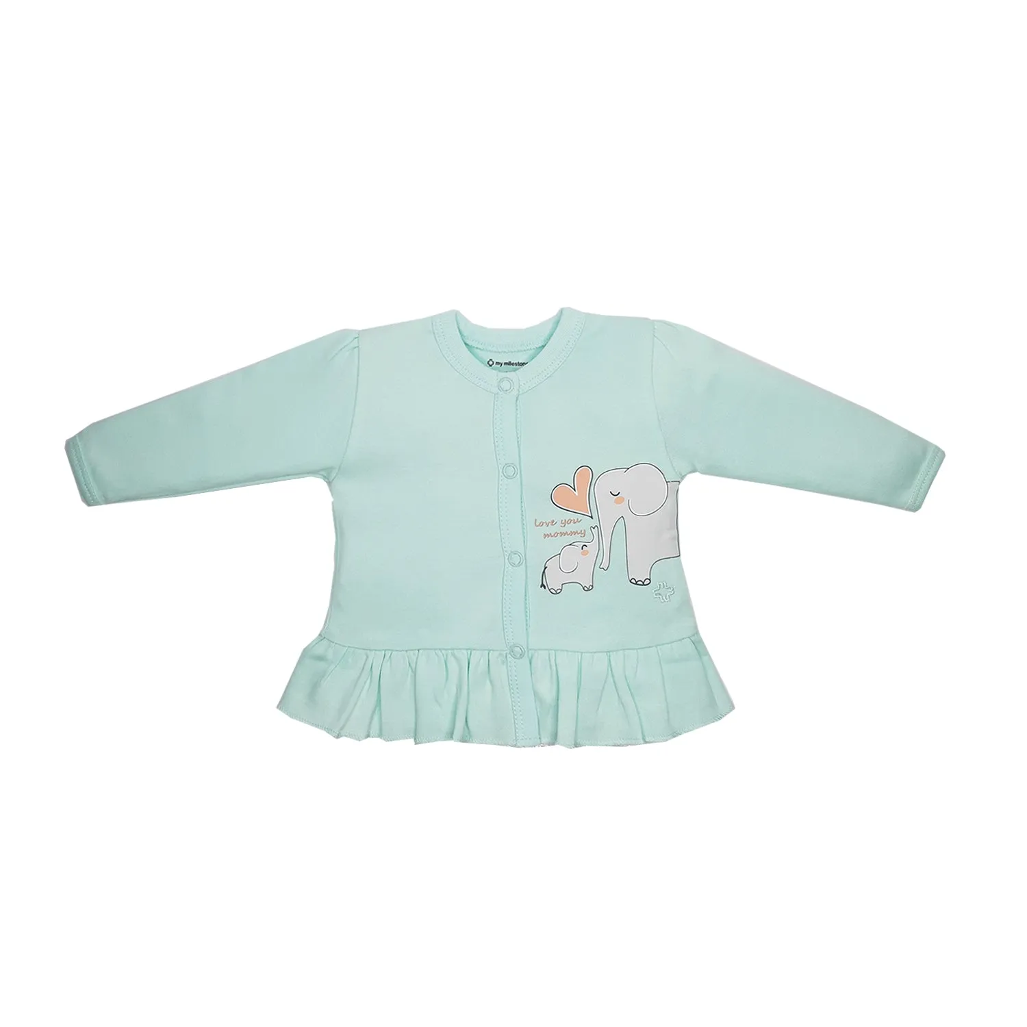 Top Full Sleeves Girls Peach/Aqua - 2Pc Set