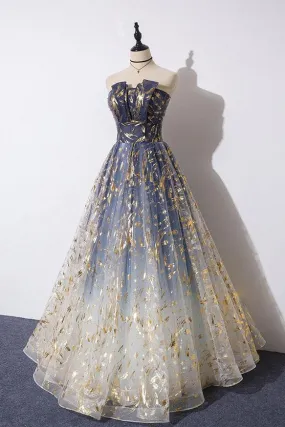 Unique A Line Strapless Ombre Long Prom Dress Stunning Party Dresses KS59