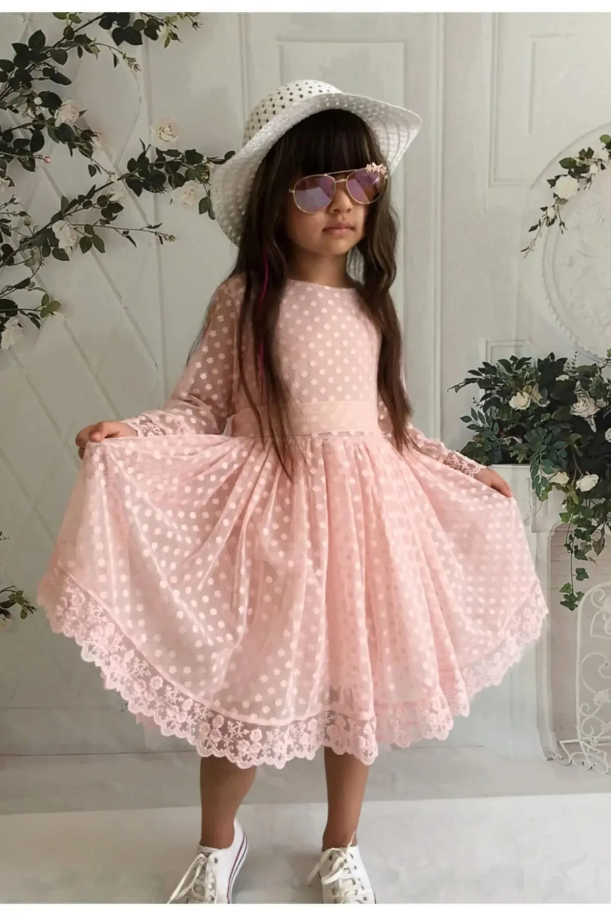 With Hat Gift,Guipure, Princess Model Girl Dress,Birthday Baby Girl Dress ,Wedding Dress,Baby Girl Princess Dress,Tulle AND Lace  Girl Dress 1