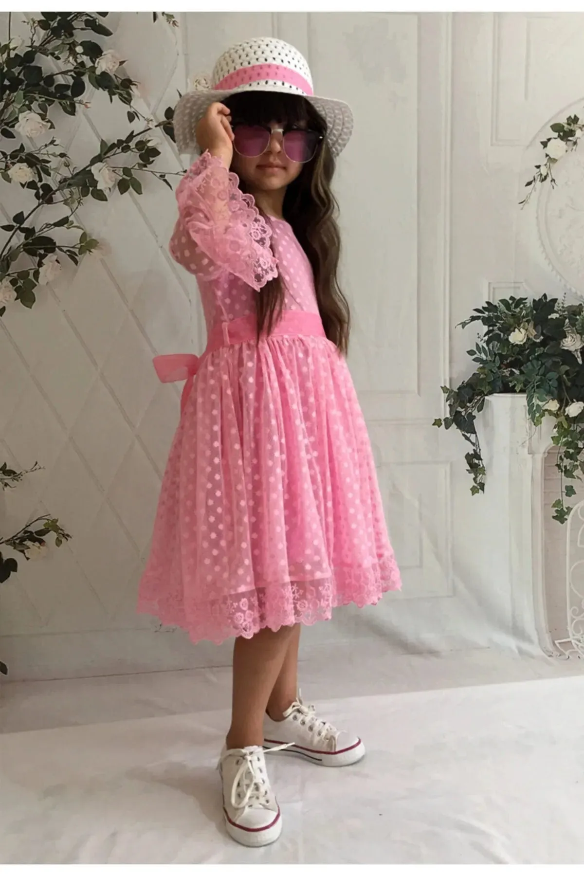 With Hat Gift,Guipure, Princess Model Girl Dress,Birthday Baby Girl Dress ,Wedding Dress,Baby Girl Princess Dress,Tulle AND Lace  Girl Dress 1