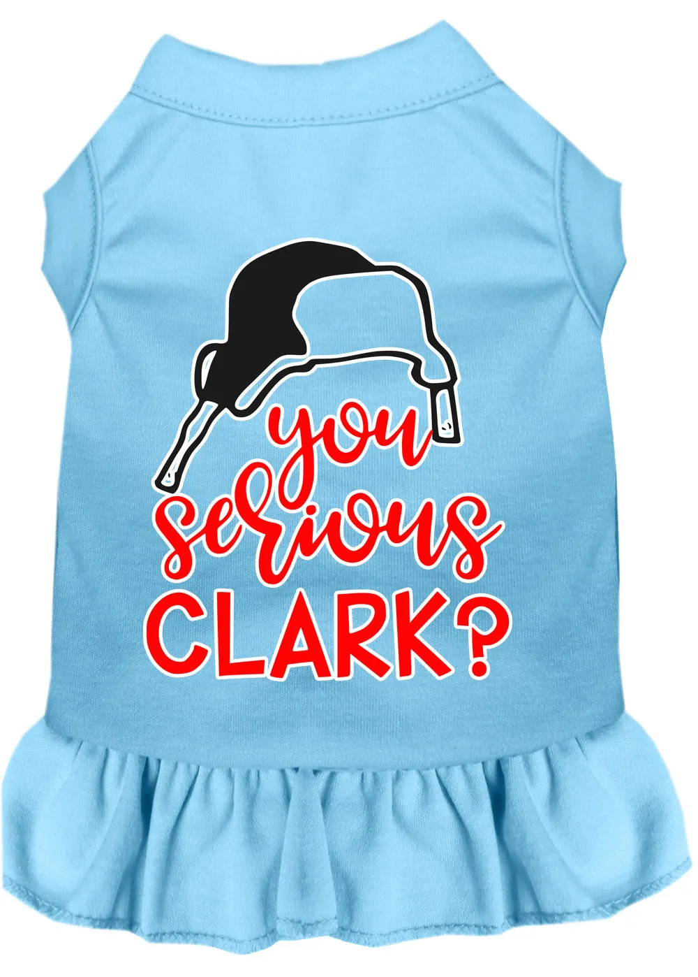 You Serious Clark? Screen Print Dog Dress Baby Blue Xl