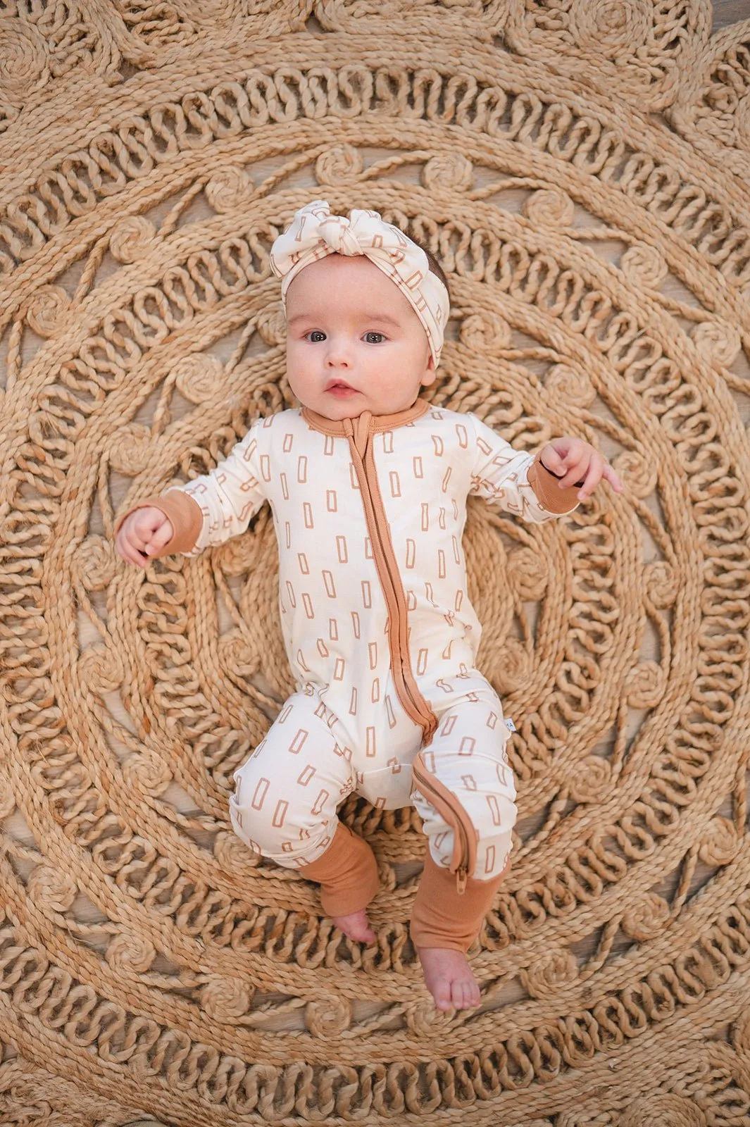 Zipper Romper - Neutral Rectangles